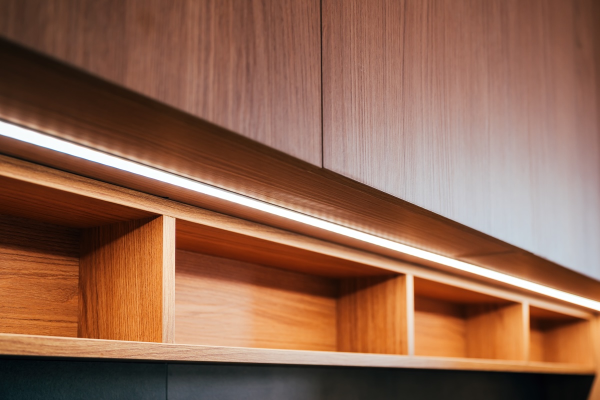 Warm LED rope lighting creates space, comfort, and safety in a modern kitchen.